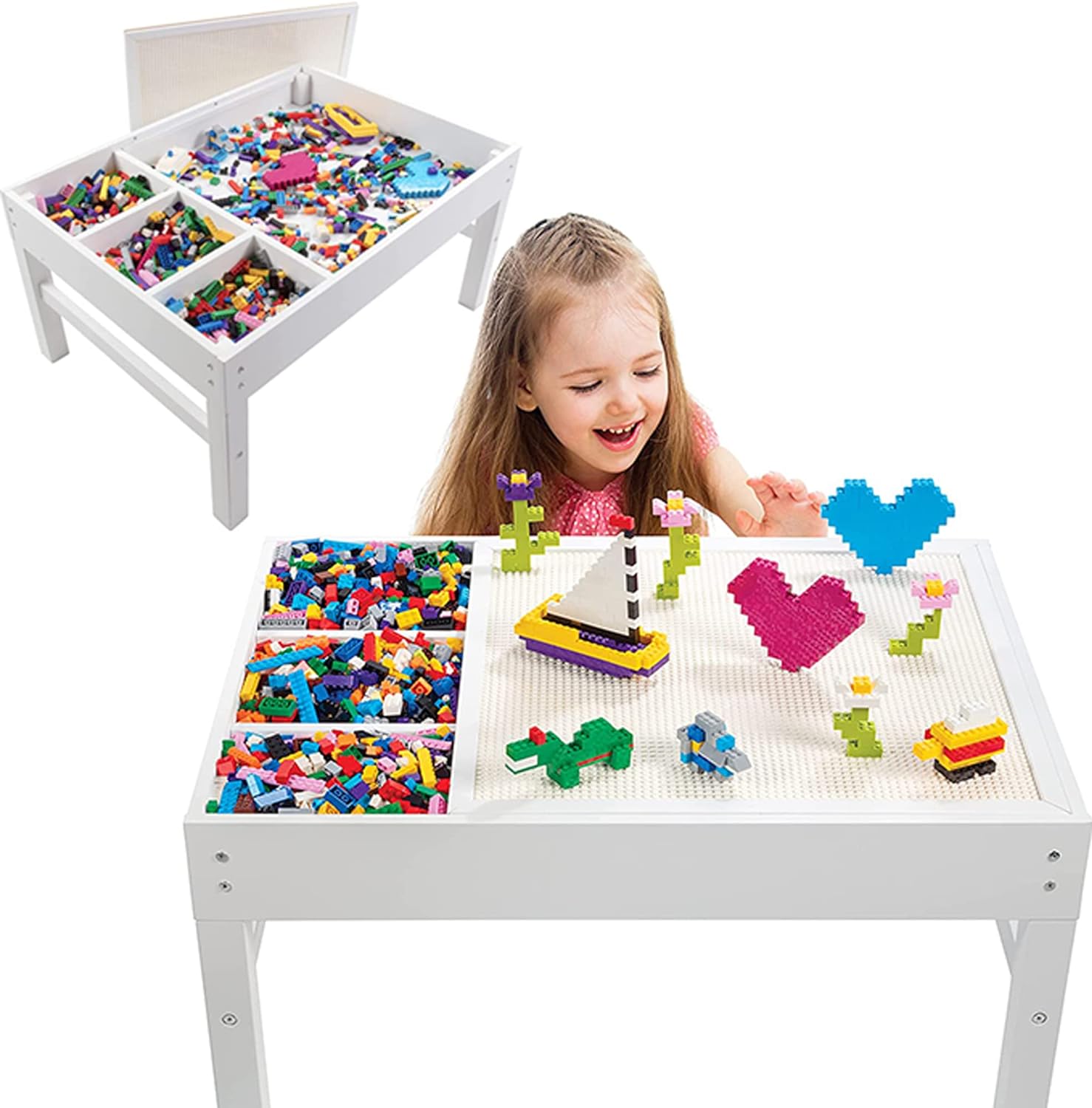 Brick Construction Play Table, White